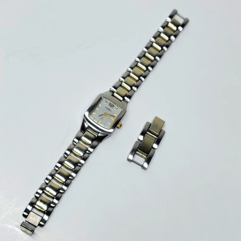 Vintage Fossil F² Watch ES9666 Two Tone Steel Wristband White Face Watch